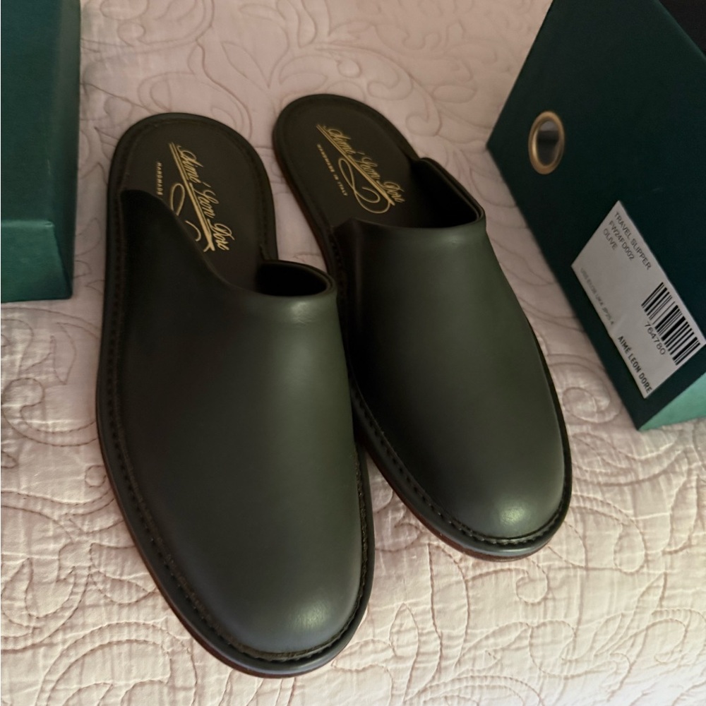 Aime Leon Dore olive green Loafers Slip-Ons Leather Travel Slipper - Picture 6 of 6
